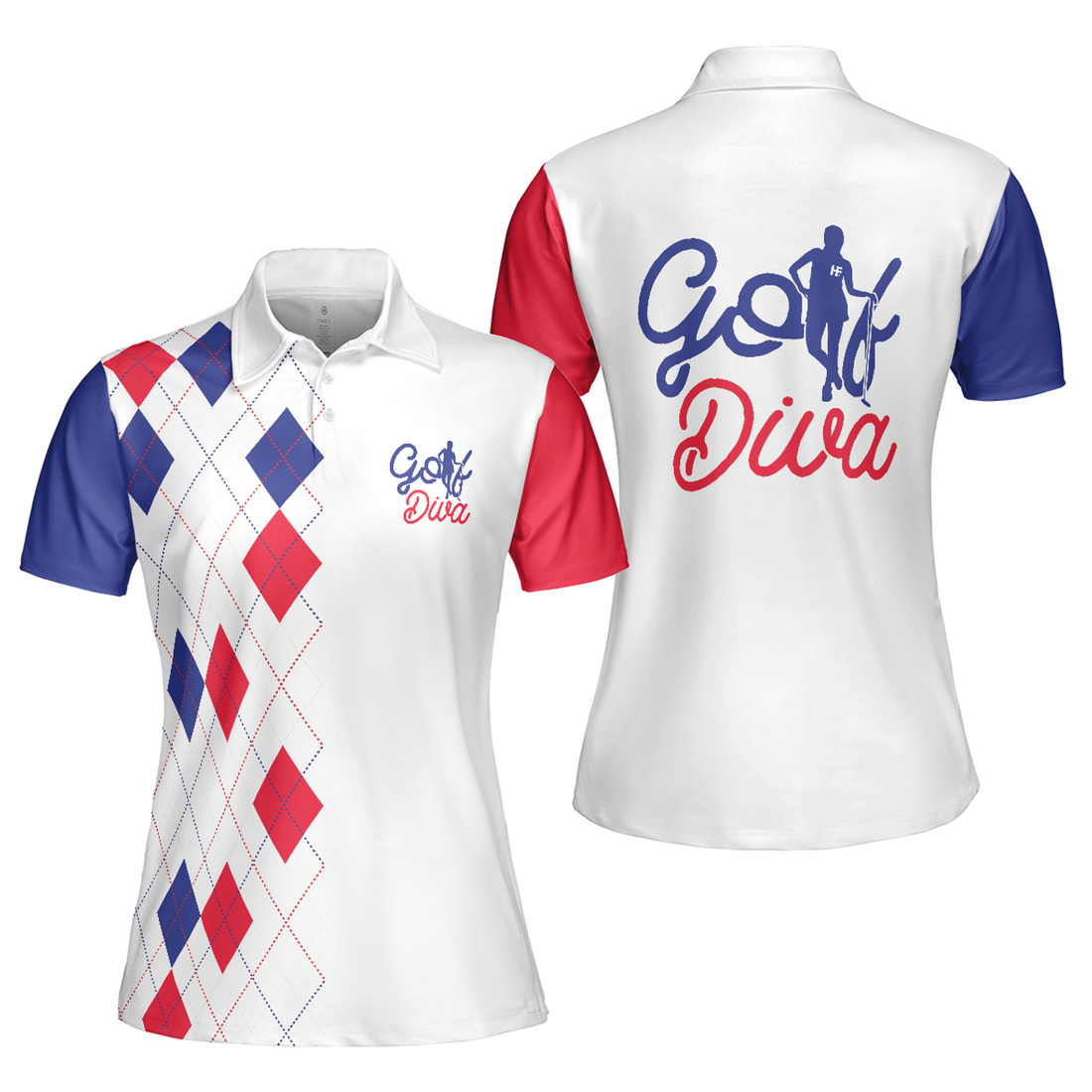 Golf Diva Argyle Pattern Cool Golf Shirt Women Polo Shirt S-5XL