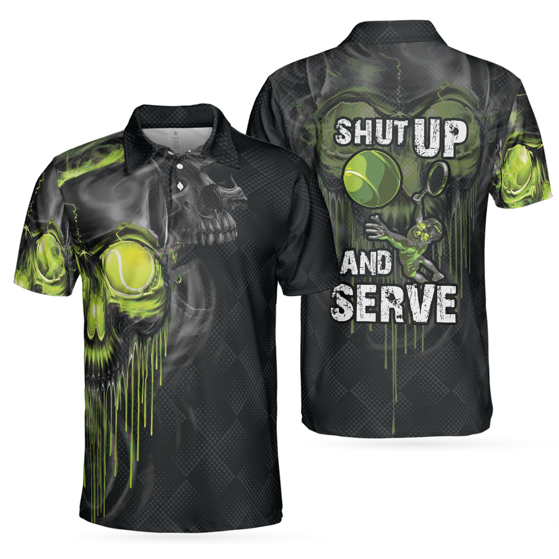 Scary Skull Tennis Graphic All Over Printed Men's Polo Shirt S-5XL