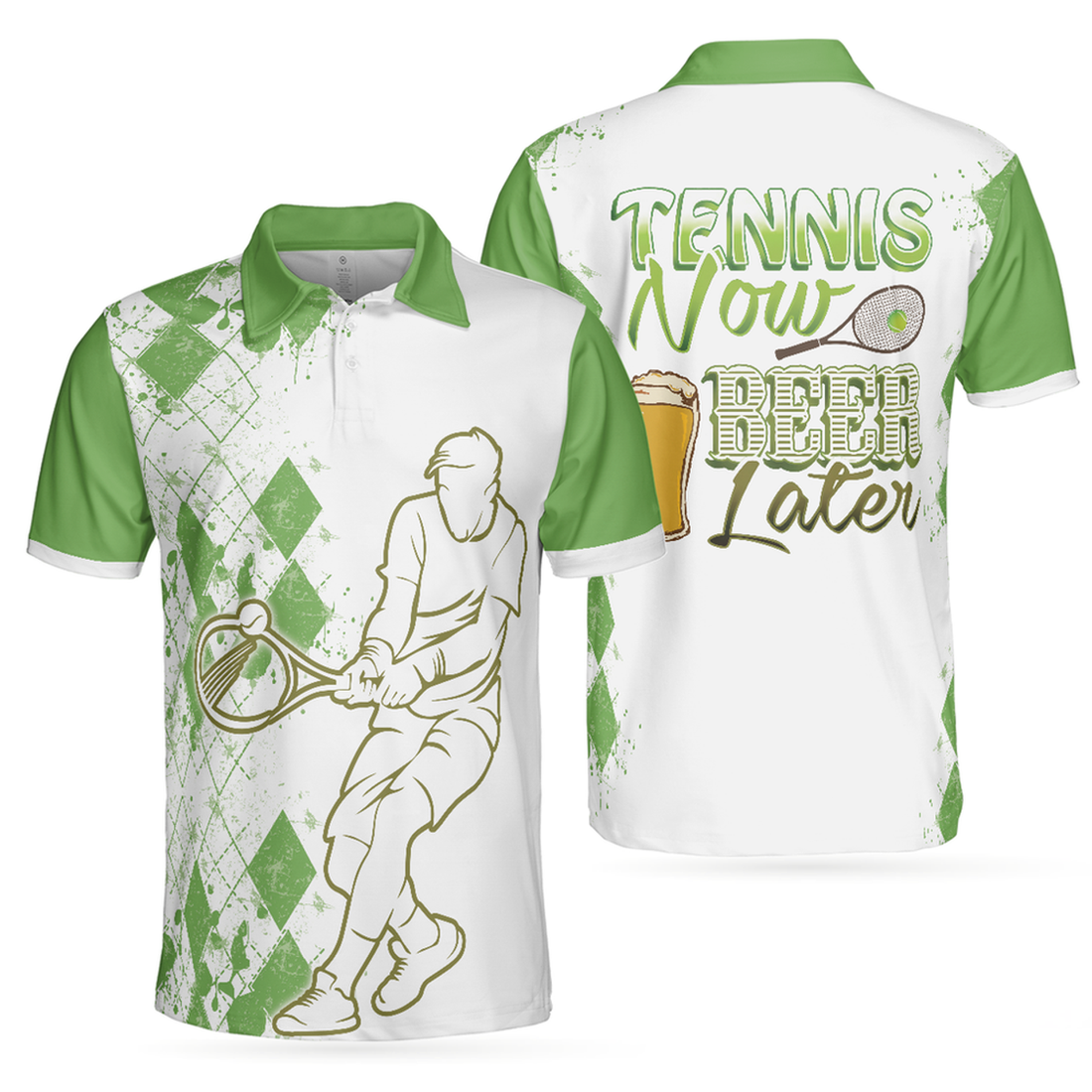 Tennis Now Beer Later 3D All Over Printed Men's Polo Shirt S-5XL