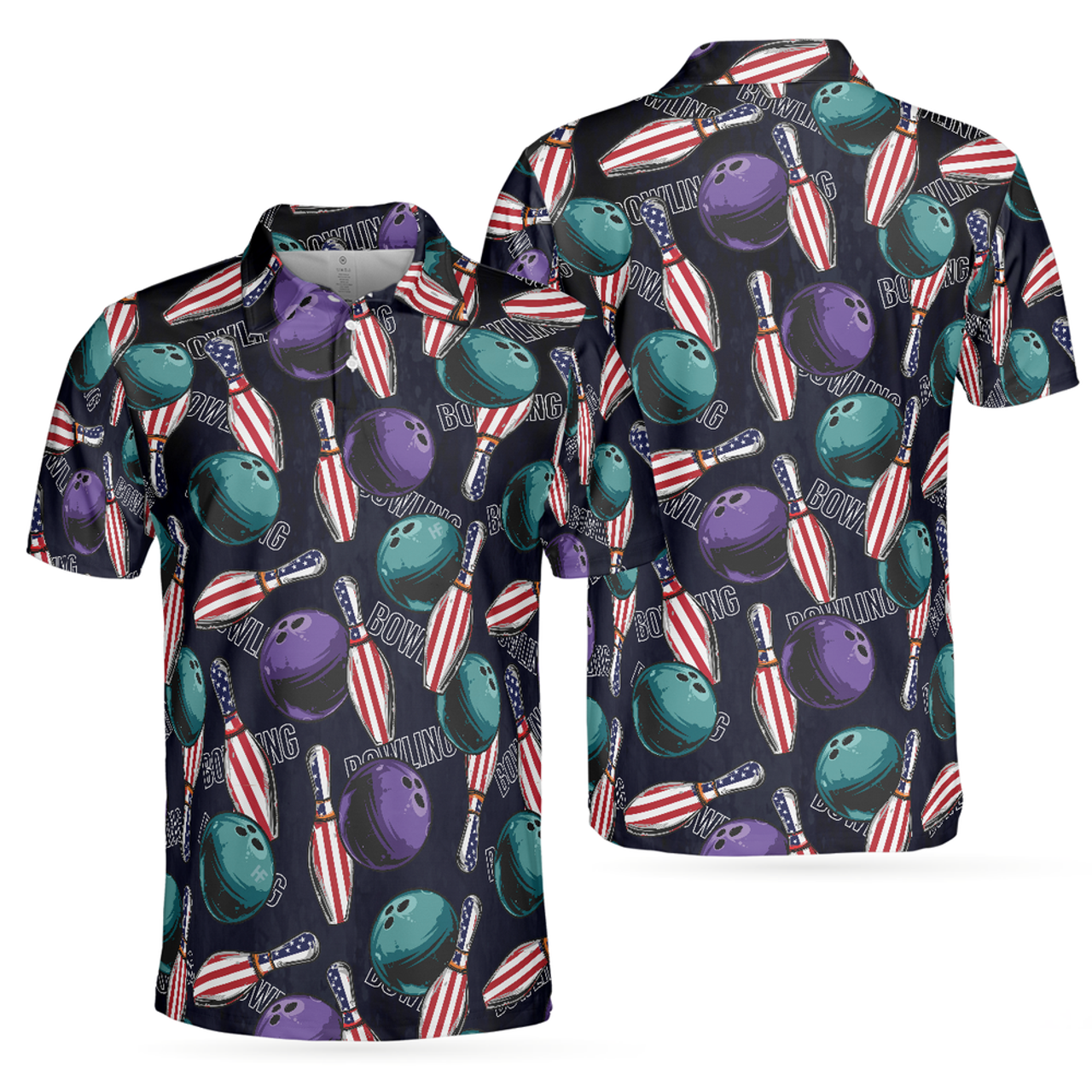 Custom Name Bowling Is My Life American Flag Pattern Men's Polo Shirt S-5XL