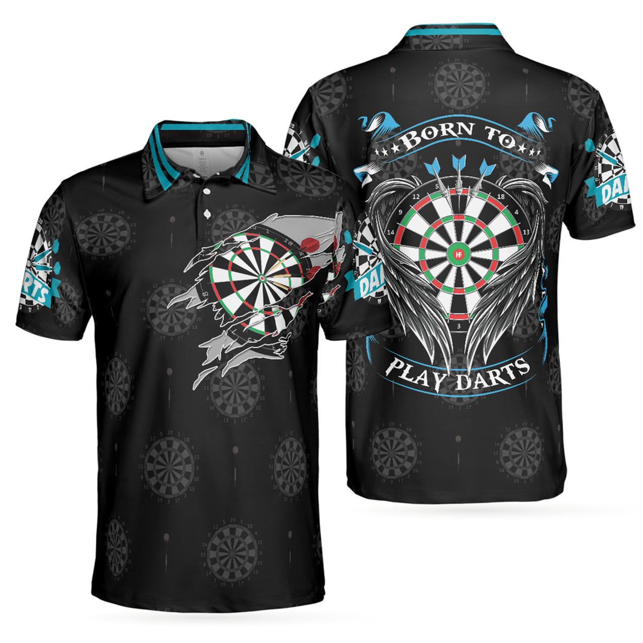 Born To Play Darts Custom Name Black Men's Polo Shirt S-5XL