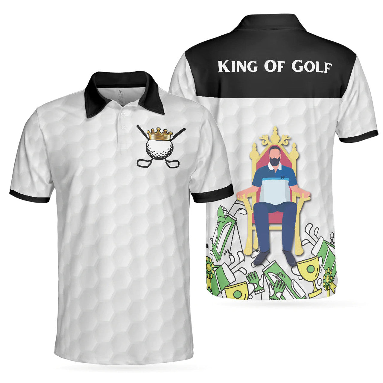 Golf Ball Texture King Of Golf Black White Golfer Throne Men's Polo Shirt S-5XL