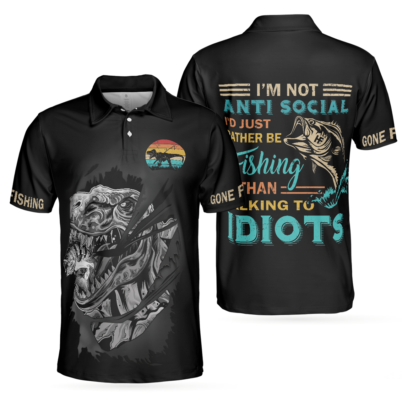 Fishsaurus Rex Gone Fishing Best Gift For Men Men's Polo Shirt S-5XL