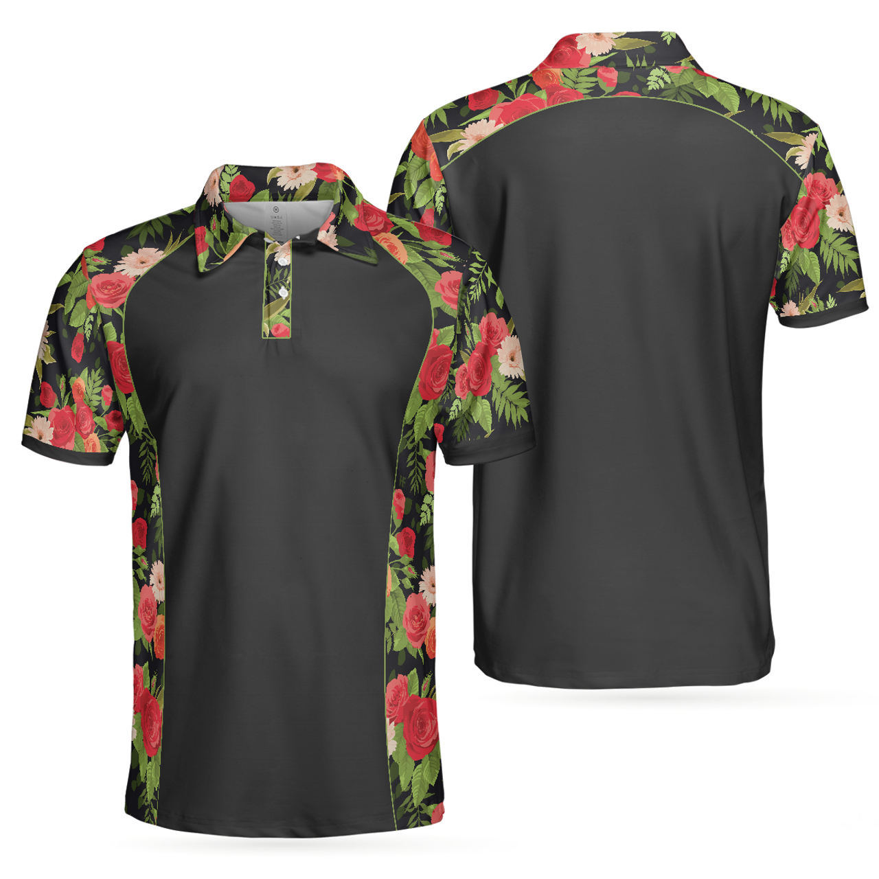 Tropical Roses Pattern Black Shirt Perfect Gift for Men Men's Polo Shirt S-5XL
