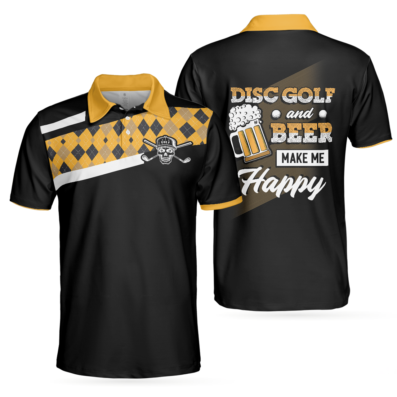 Disc Golf And Beer Happiness Yellow Plaid Funny Gift Men's Polo Shirt S-5XL