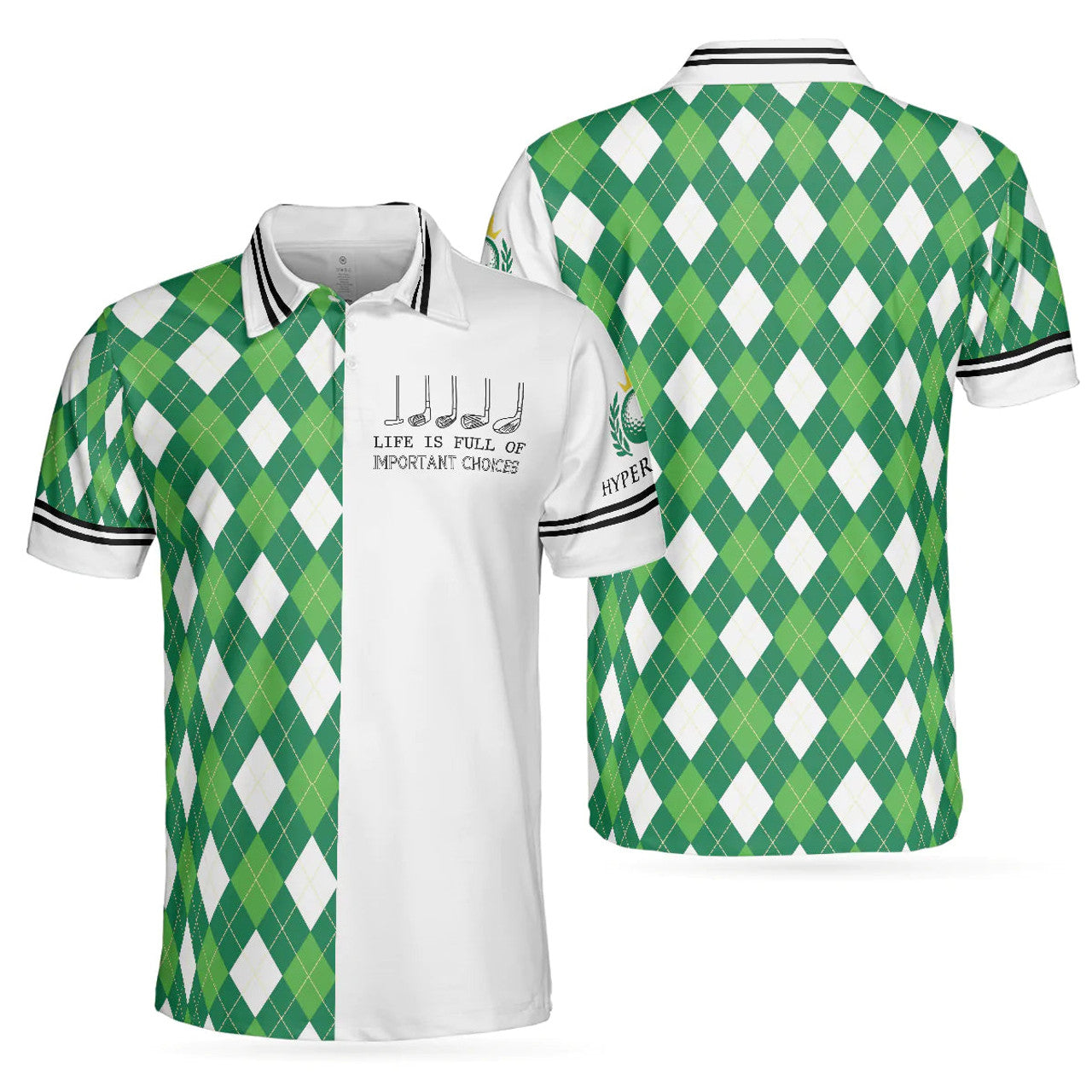 Green Argyle Pattern Golf Life Full Of Important Choices Men's Polo Shirt S-5XL