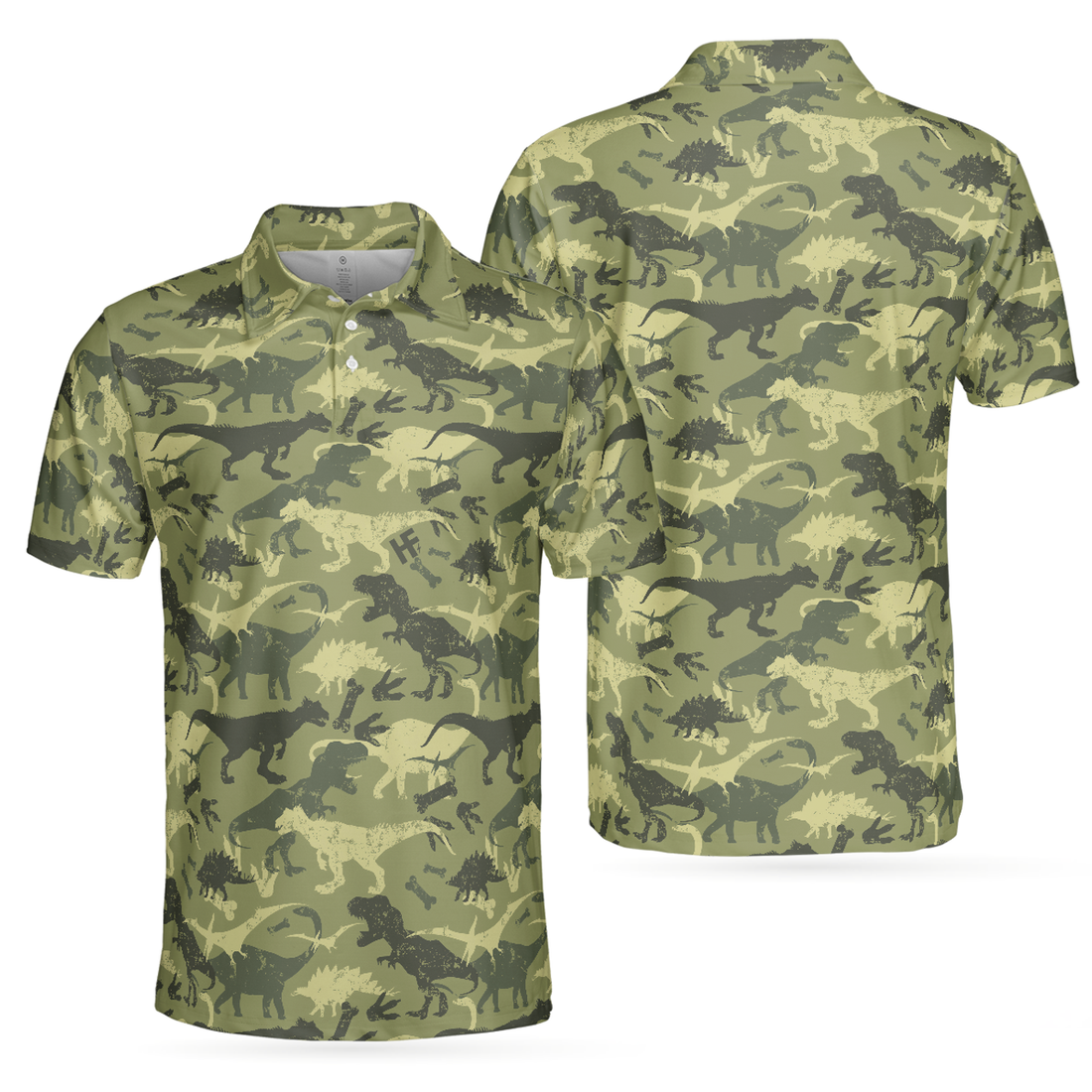 Camouflage Dinosaur Pattern Short Sleeve Camo Military Men's Polo Shirt