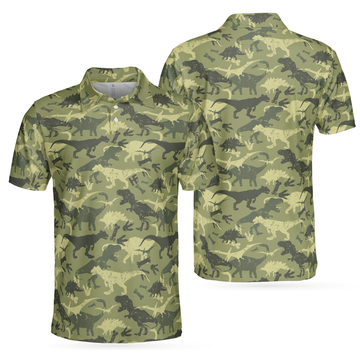 Camouflage Dinosaur Pattern Short Sleeve Camo Military Men's Polo Shirt