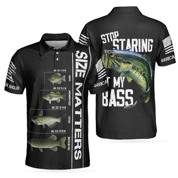 Funny Size Matters Stop Staring At My Bass American Flag Men's Polo Shirt