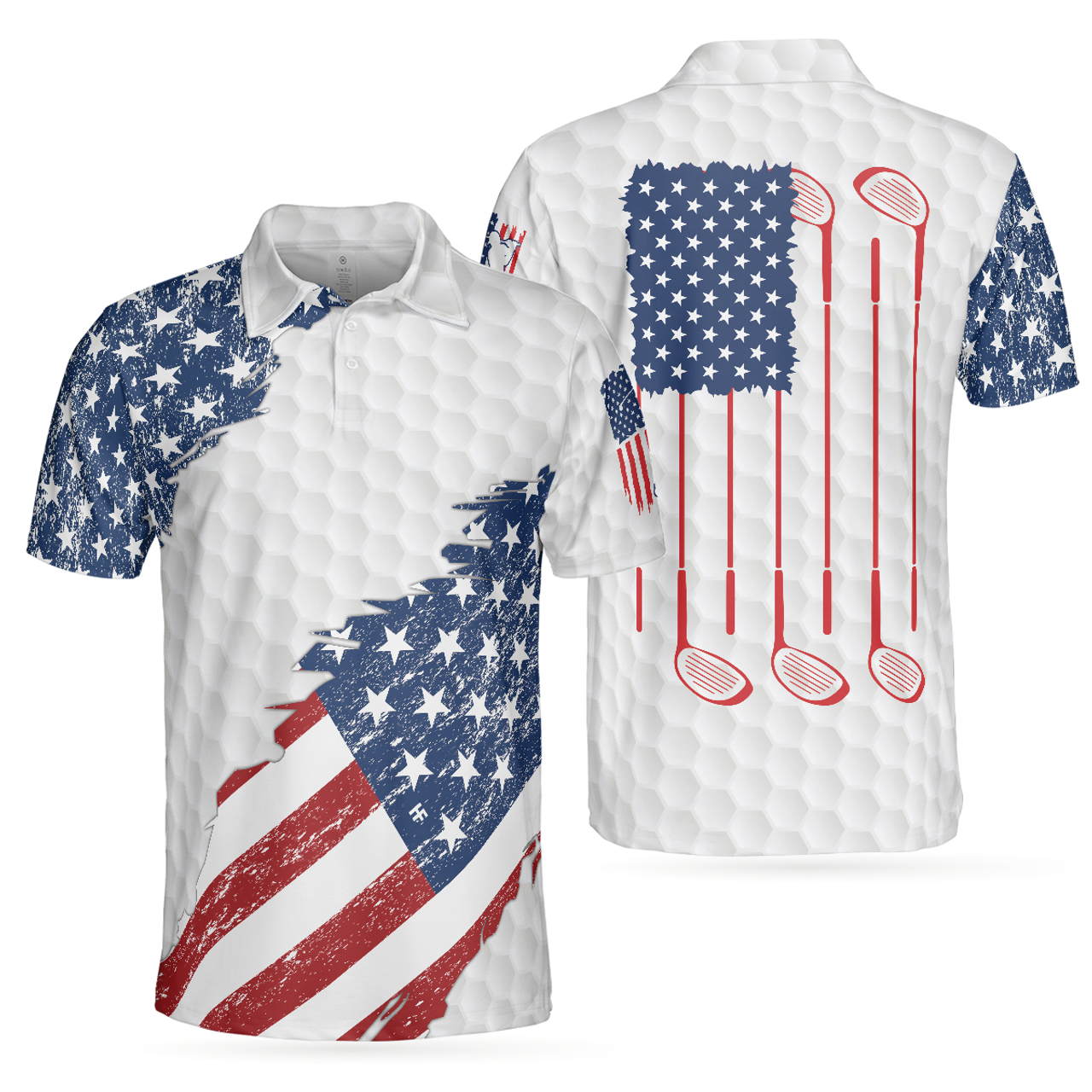 Simple American Flag Ripped Shirt Best Gift for Golfers Men's Polo Shirt S-5XL