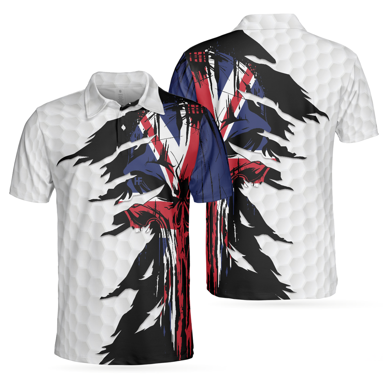 Skull United Kingdom Ripped Golf Short Sleeve Polo Shirt Men's Polo Shirt