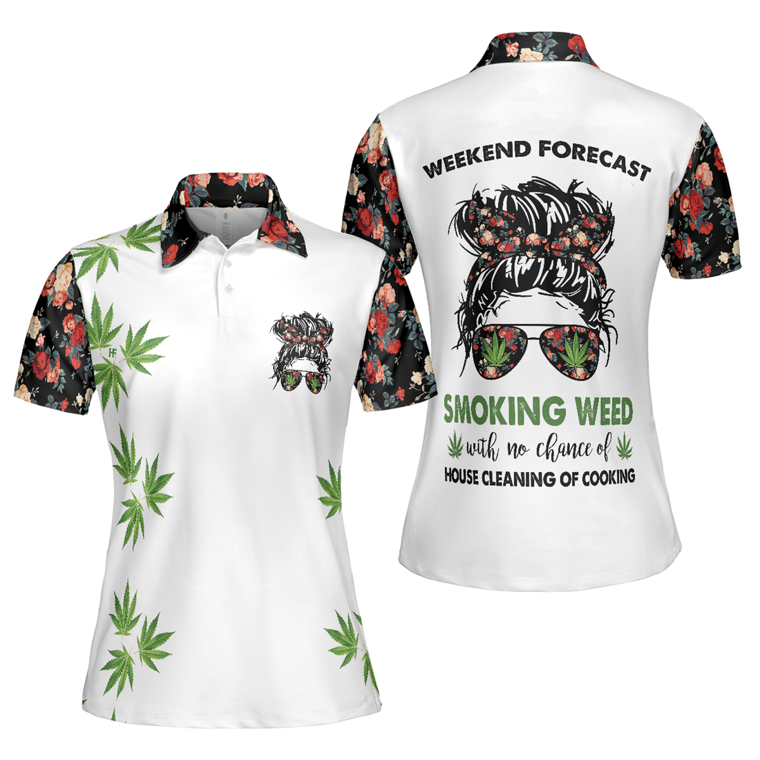 Weekend Forecast Smoking Weed Floral Graphic Tee Women's Polo Shirts S-5XL