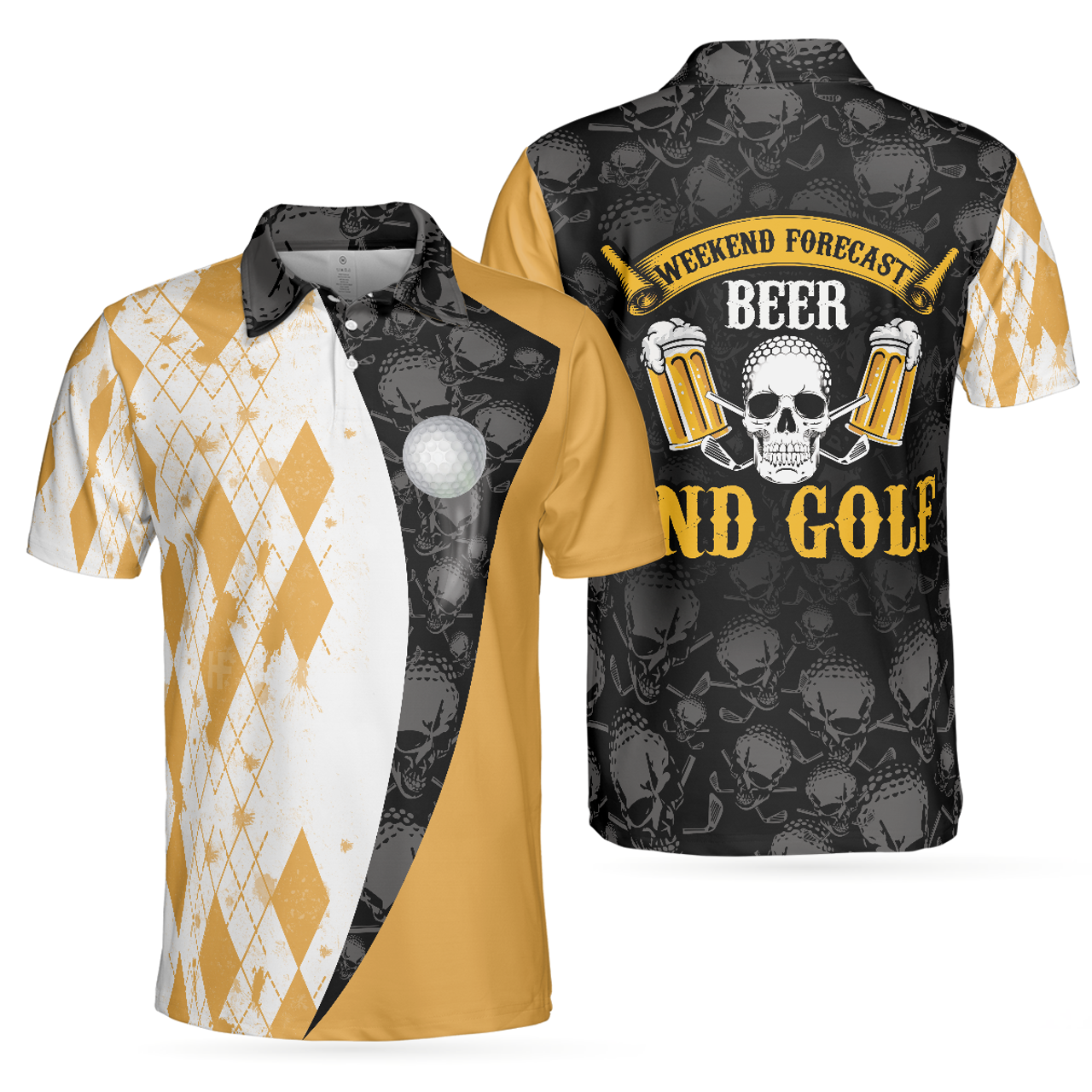 Weekend Forecast Beer With Skeleton Perfect Gift For Golfers Men's Polo Shirt