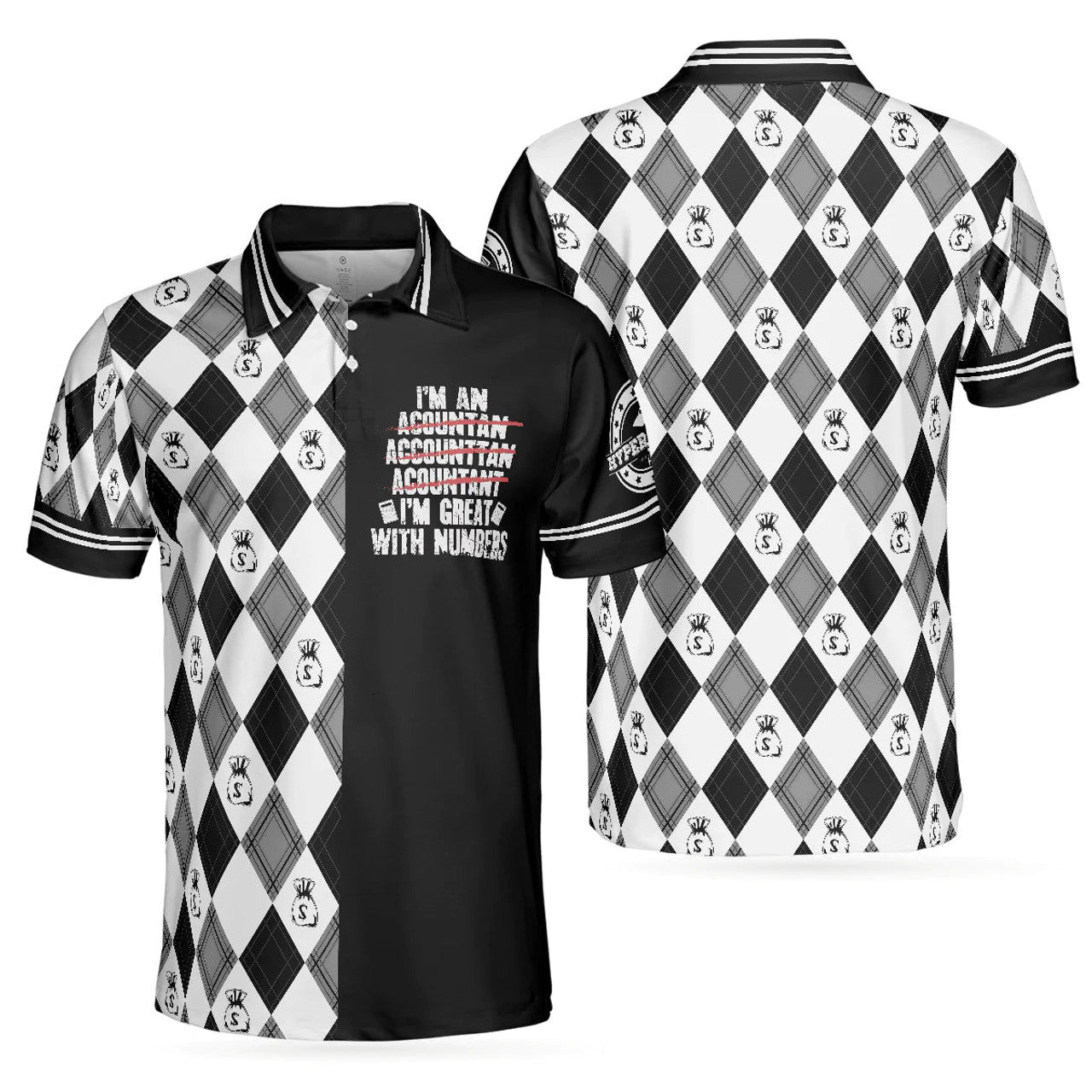Argyle Pattern I'm an Accountant Great With Numbers Men's Polo Shirt