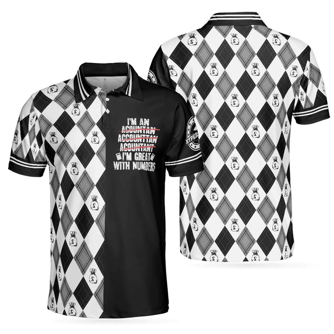 Argyle Pattern I'm an Accountant Great With Numbers Men's Polo Shirt