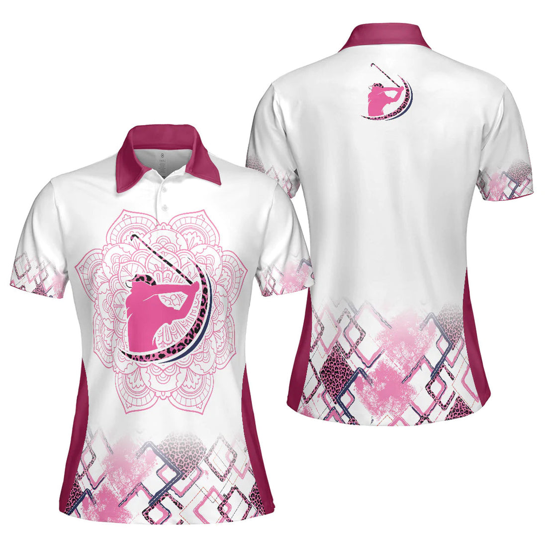 Leopard Mandala Pink Golf Shirt for Ladies Short Sleeve Women's Polo Shirts S-5XL
