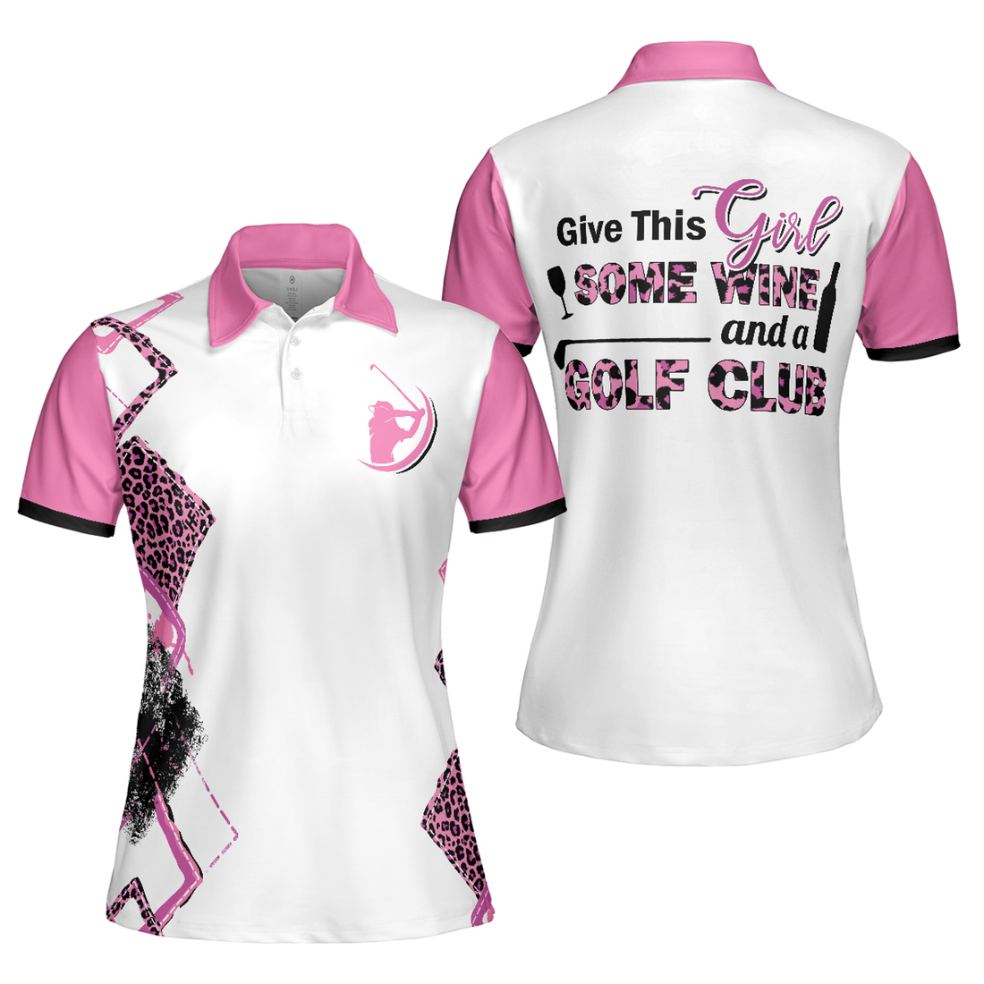 Best Pink Leopard Gift for Ladies Who Love Wine and Golf Women's Polo Shirts S-5XL