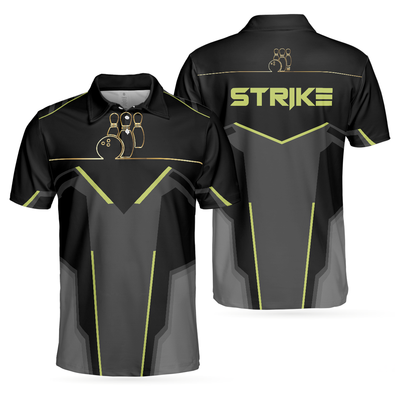 Strike Black and Golden Pattern Bowling Best Gift for Bowlers Men's Polo Shirt