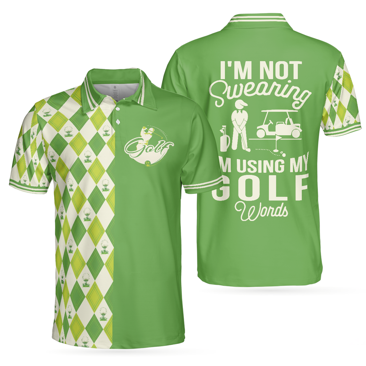 Golf Shirt for Men Green Argyle Pattern Funny Saying Men's Polo Shirt S-5XL