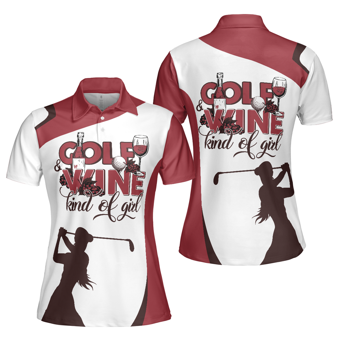 Golf And Wine Kind Of Girl Shirt For Wine Lovers White Red Women's Polo Shirts S-5XL