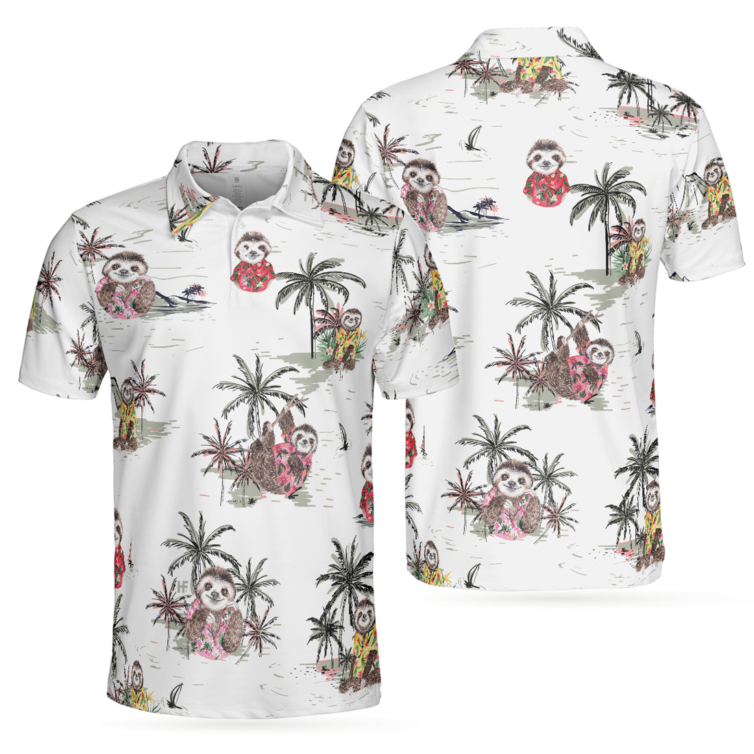 Cute Sloth With Plants White Tropical Sloth Summer Shirt Men's Polo Shirt S-5XL