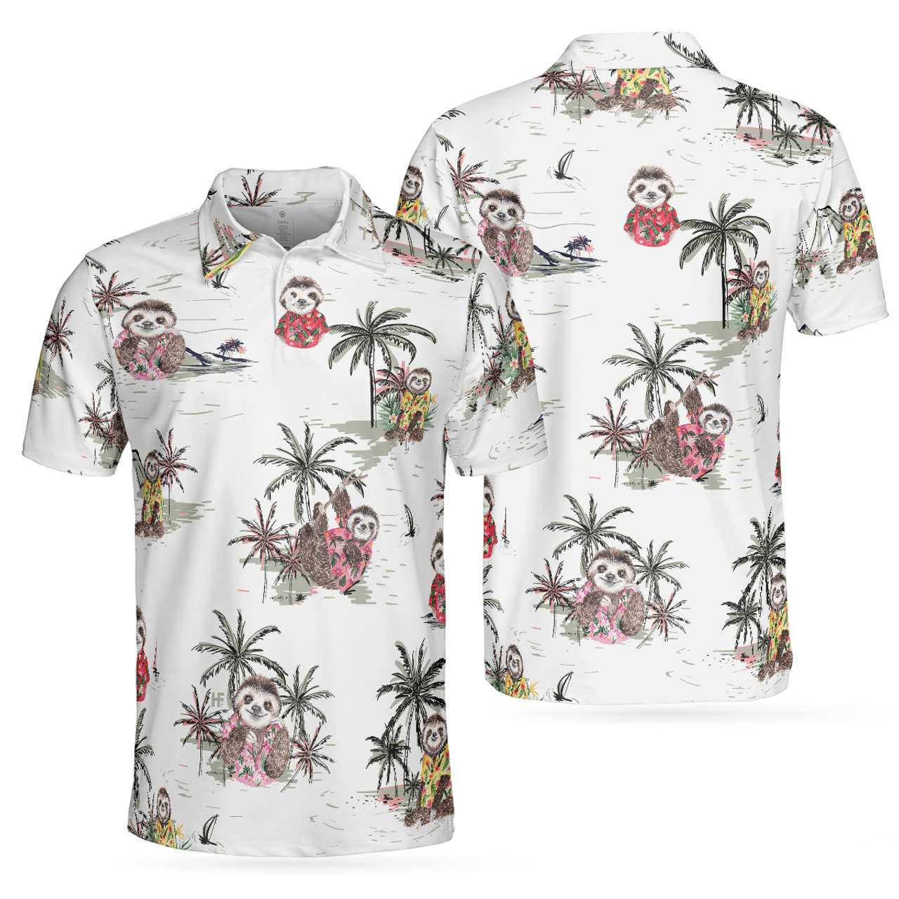 Cute Sloth With Plants White Tropical Sloth Summer Shirt Men's Polo Shirt S-5XL