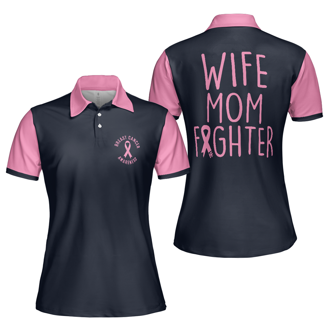 Wife Mom Fighter Black Pink Ribbon Shirt Gift for Mom Women's Polo Shirts S-5XL