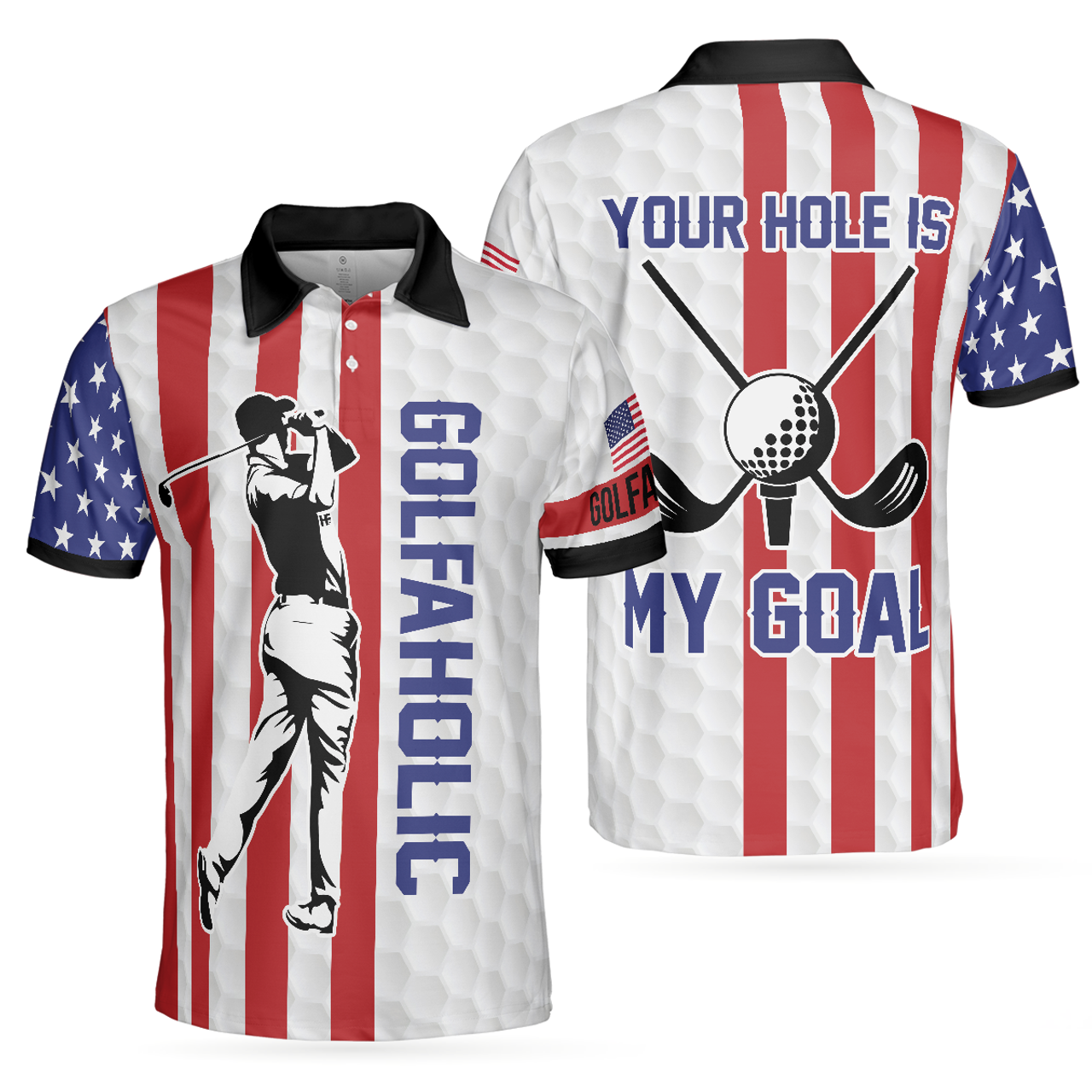 Your Hole Is My Goal American Flag Patriotic Golf Shirt Men's Polo Shirt S-5XL