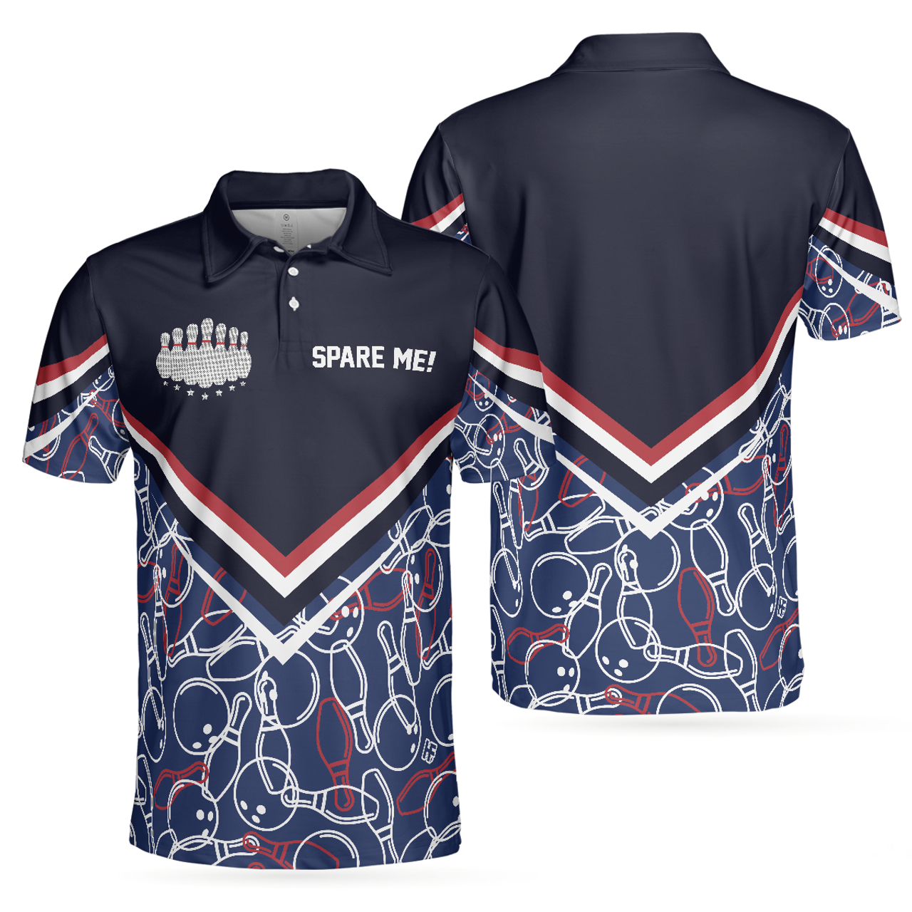 Spare Me Bowling Polo Shirt with Ball and Pin Pattern Men's Polo Shirt S-5XL