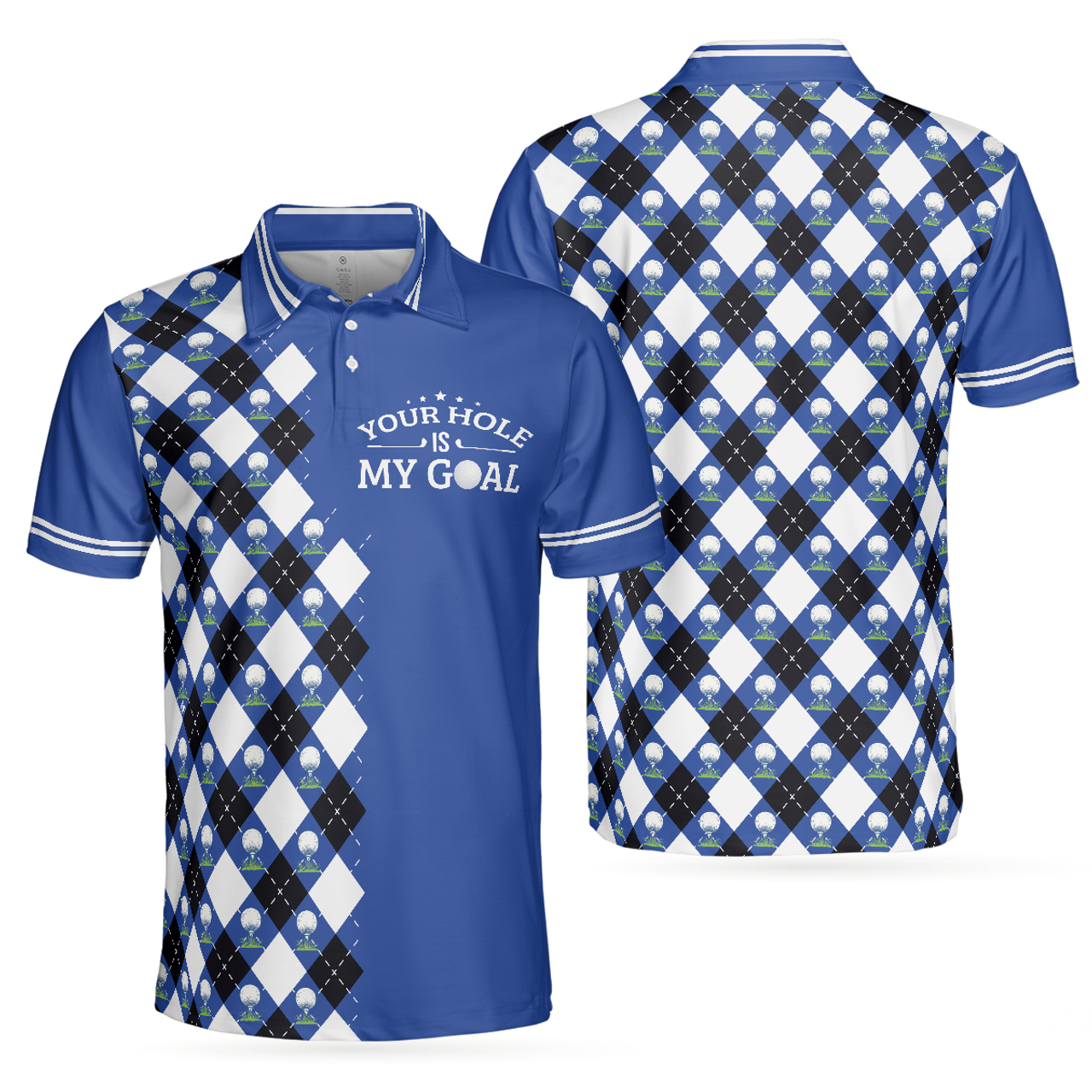 Your Hole Is My Goal Blue Argyle Golf Men's Polo Shirt S-5XL