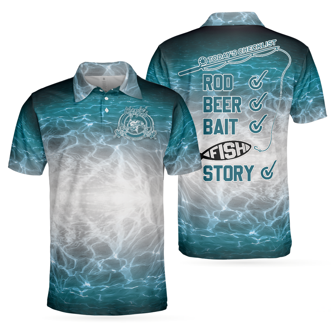 Fishing Checklist Rod Beer Bait Fish Story Gift Men's Polo Shirt