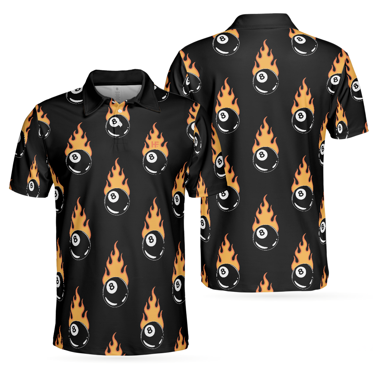 Flaming Billiard 8 Ball Basic Billiards Design Gift Idea Men's Polo Shirt