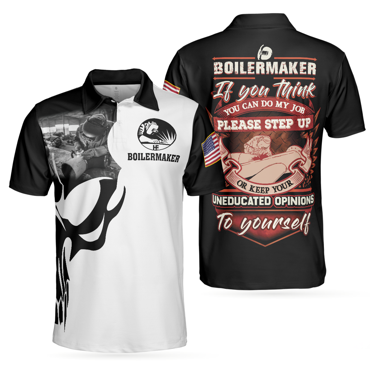 Boilermaker Proud Black And White Short Sleeve Skull Men's Polo Shirt