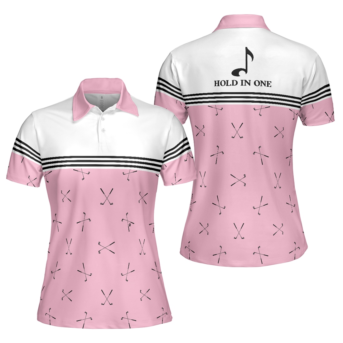 Pink Golf Short Sleeve Shirt With Golf Club Pattern Women's Polo Shirts S-5XL