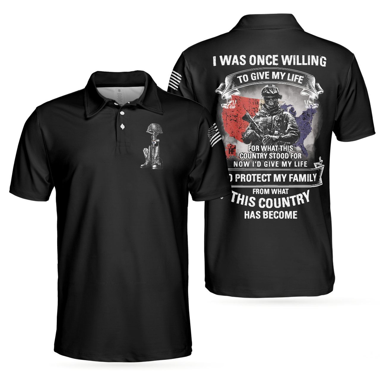 Veteran Gives Life Cool American Flag Thank You Gift Men's Polo Shirt S-5XL