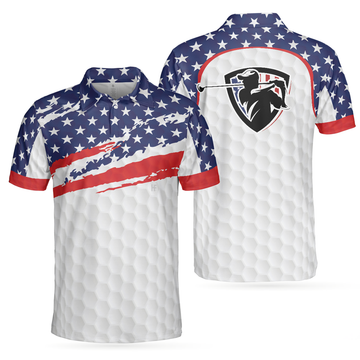 Golf Texture Short Sleeve USA Flag Patriotic Shirt For Men S-5XL