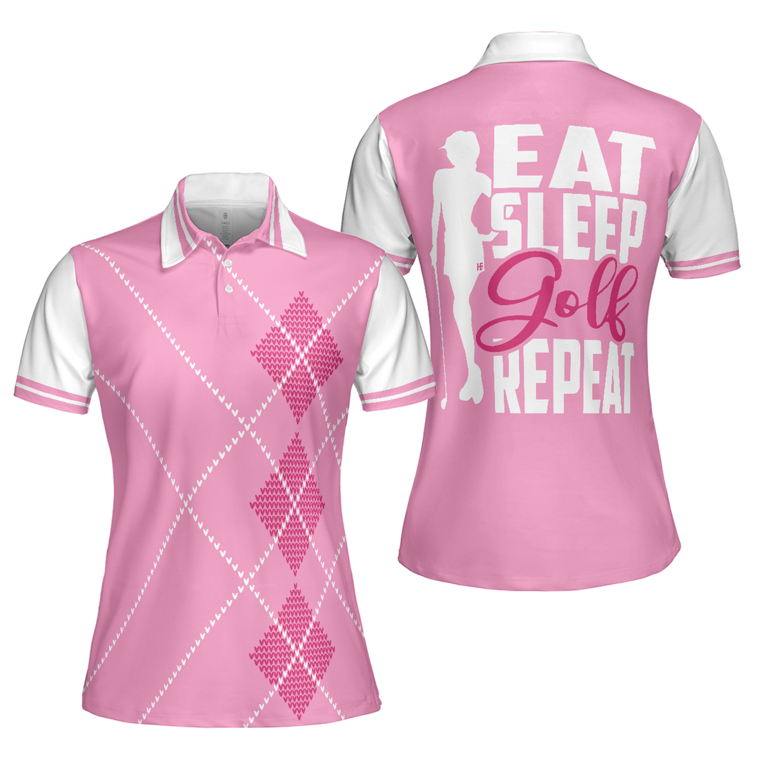 Pink Argyle Golf Eat Sleep Golf Repeat Short Sleeve Women's Polo Shirts S-5XL