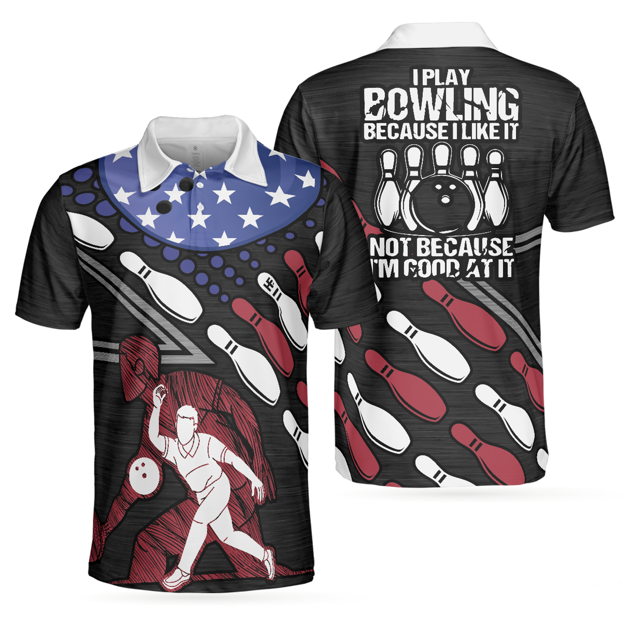 Bowling I Play Bowling American Flag Gift For Men Family Lover Men's Polo Shirt