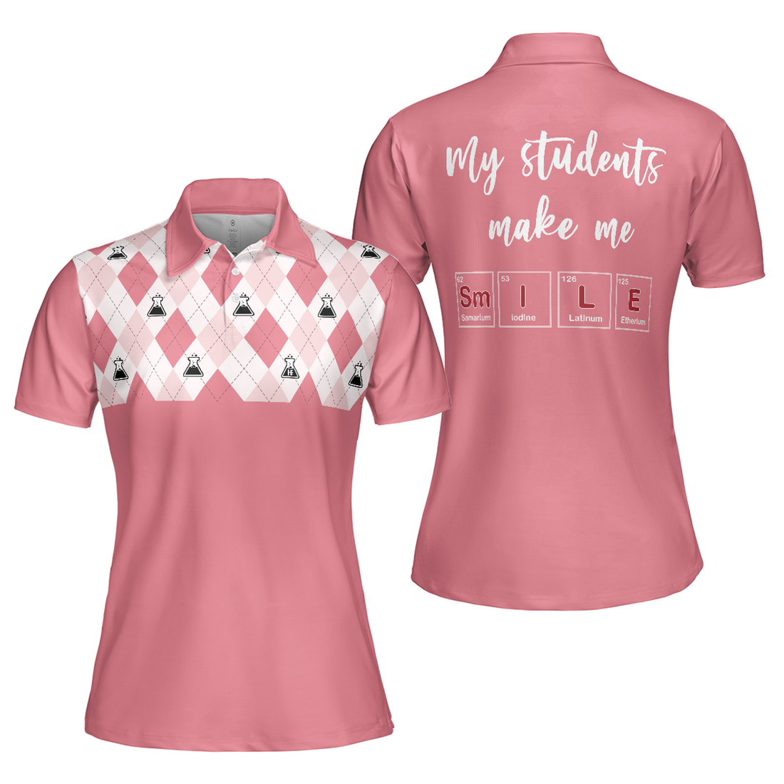 Science Pink Argyle My Students Make Me Smile Women Polo Shirt S-5XL