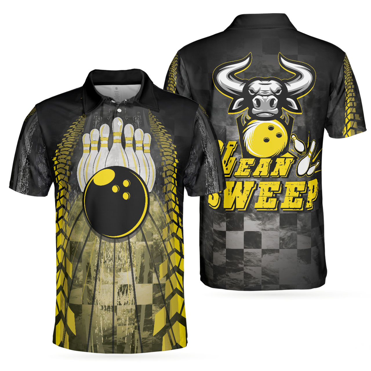 Clean Sweep Bowling Bull Checker Pattern Perfect Gift Men's Polo Shirt S-5XL