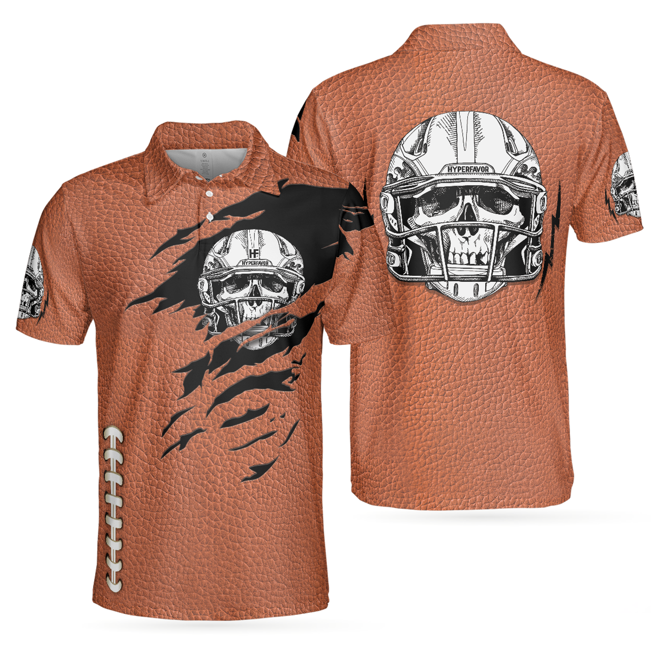 American Football Texture Sleeve Skull Player Best Gift Men's Polo Shirt S-5XL