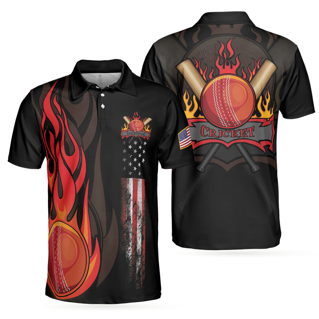 Cricket Flame Sleeve American Flag Best Gift For Golfers Men's Polo Shirt S-5XL