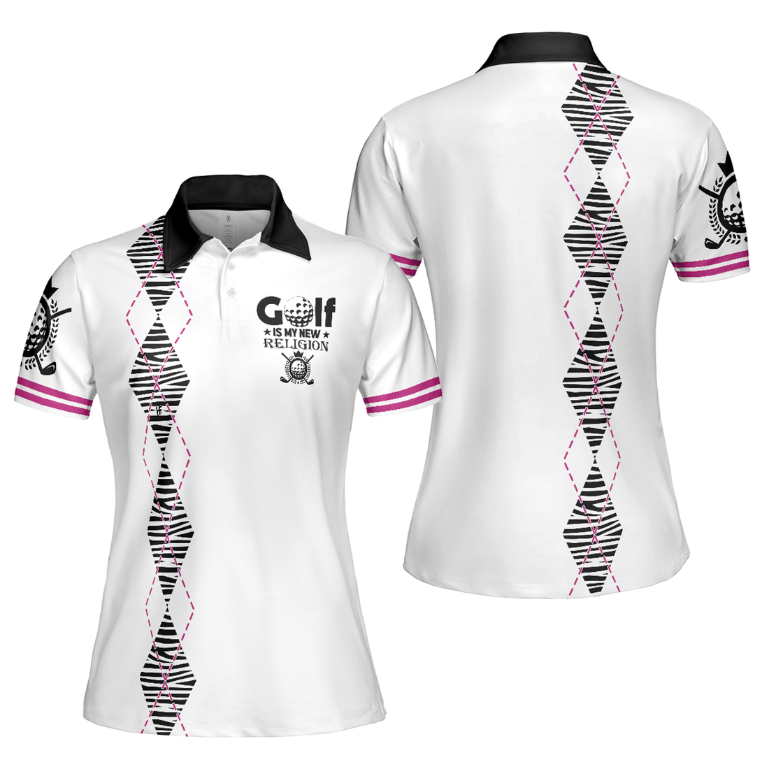 Golf Is My New Religion Zebra Argyle Golf For Ladies Gift Women's Polo Shirts S-5XL