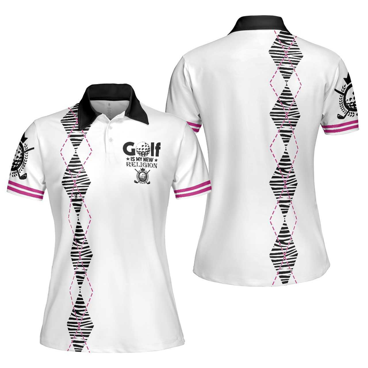 Golf Is My New Religion Zebra Argyle Golf For Ladies Gift Women's Polo Shirts S-5XL
