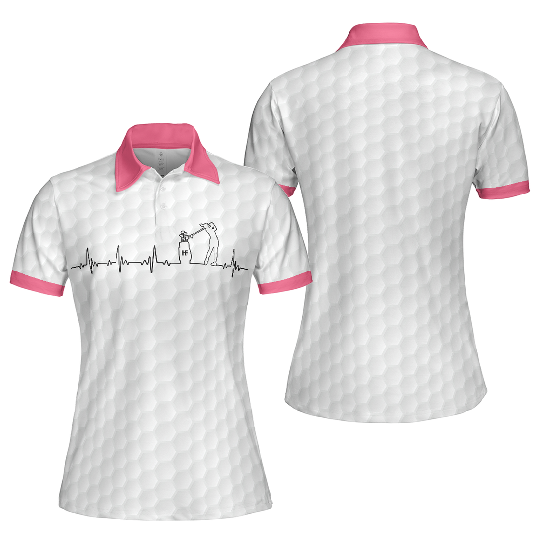 Heartbeat Golfer White And Pink Golf Short For Ladies Women's Polo Shirts S-5XL