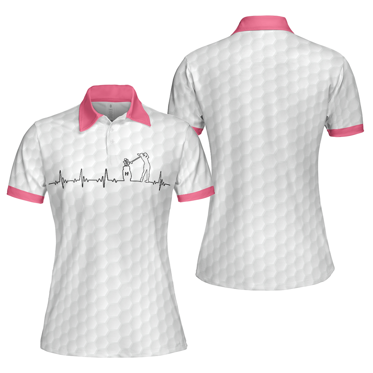 Heartbeat Golfer White And Pink Golf Short For Ladies Women's Polo Shirts S-5XL