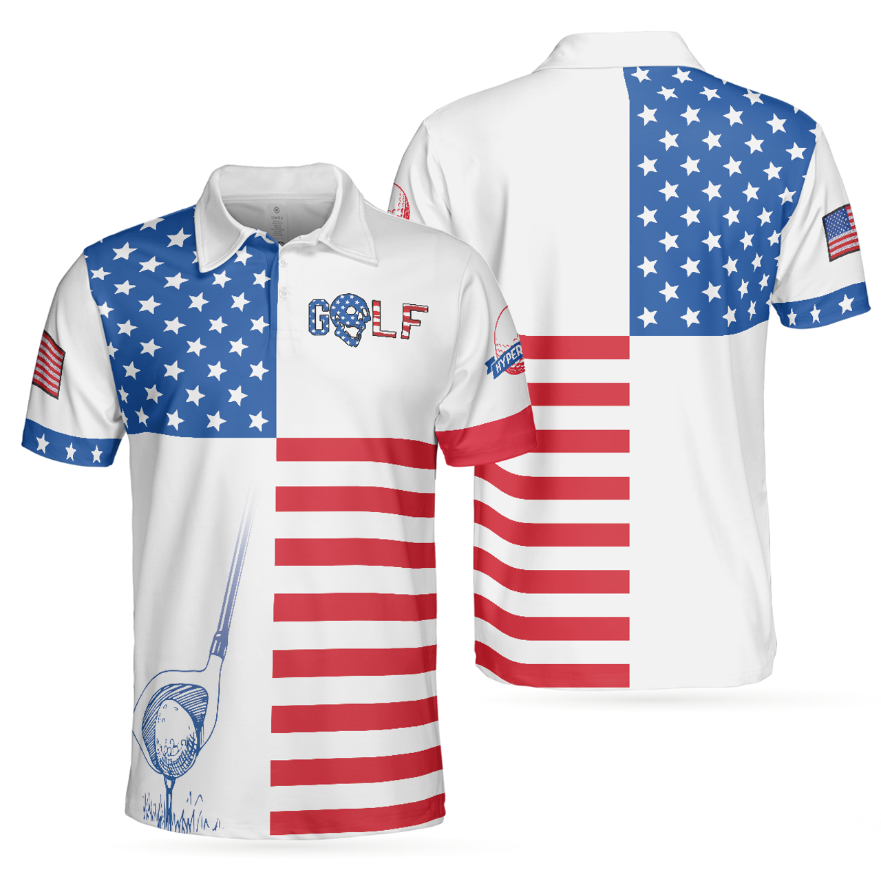 Horizontal Stripes American Flag Patriotic Golf Men's Polo Shirt