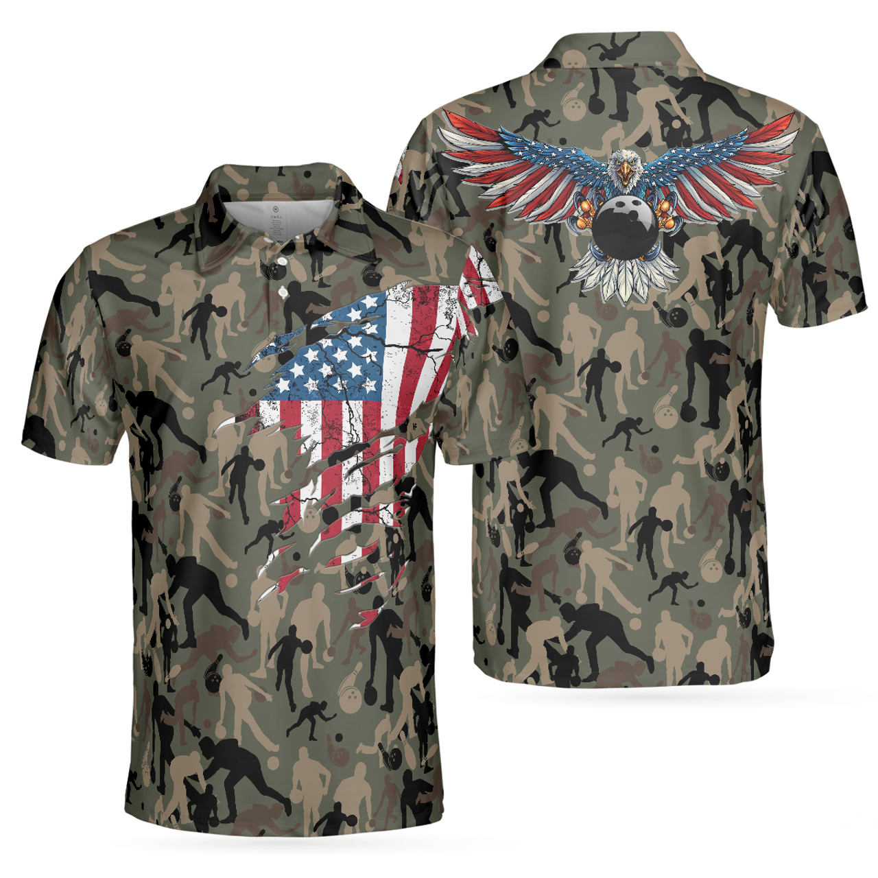 Bowling American Eagle Flag Polo Shirt Perfect Gift Men's Polo Shirt S-5XL