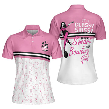 Pink Ball And Pin Pattern Sassy Bowling Girl For Ladies Women's Polo Shirts S-5XL