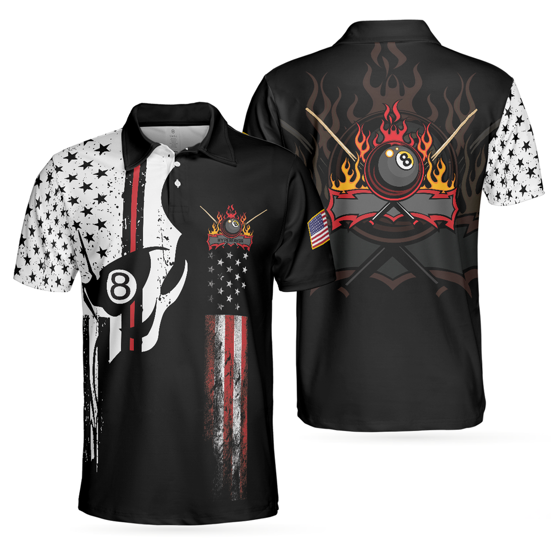 Skull Billiards Pool Polo Shirt American Flag Patriotic Men's Polo Shirt S-5XL